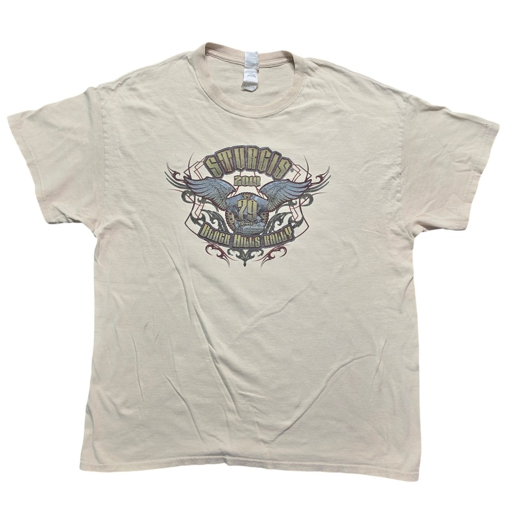 Biker Core Tee Mens XL Tan Sturgis 2019 Black Hills Rally 79 Yrs Double Sided